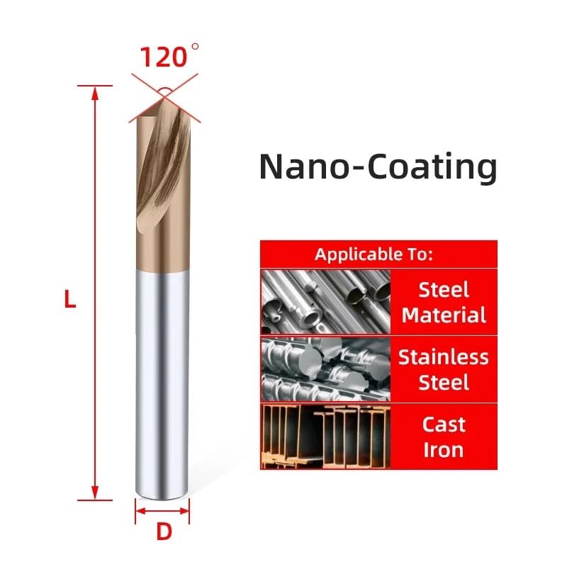 Broca de carburo macizo para taladrado de puntos, Broca de punto carburo 60 90 120 grados con opciones recubiertas y sin recubrimiento for perforación CNC en varios tamaños(Coated 60 Degree,D8x100L)