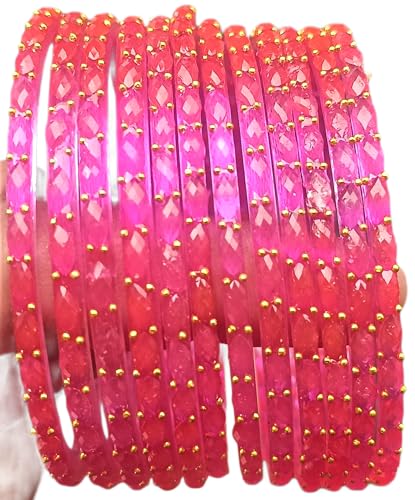 Image of JPS Plain and Glossy Finished Raindrop Glass Bangles Set for Women & Girls | Traditional Ethnic Chudi for Wedding, Party & Regular- Set of 12 Pcs of One Colour | Wedding Special