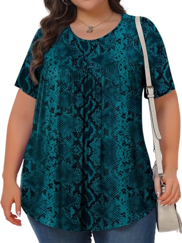 Image of Tencede Womens Plus Size Tops Tunic Short Sleeve Crew Neck Shirts Casual Soft Blouse 1X-5X
