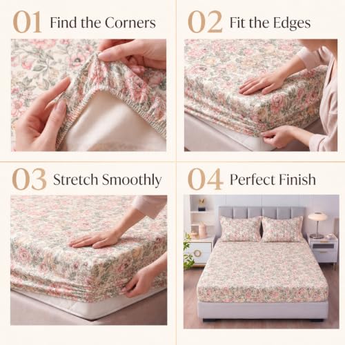 Image of VAS COLLECTIONS 240 TC Premium Double Bed Fitted Bedsheet, Soft Comfortable Stretchable Mattress Sheet with Elastic Fitted Corners, Durable Easy Care, 72 x 72 + 10 Inches (183x183+25 cm) - Warm Pearl
