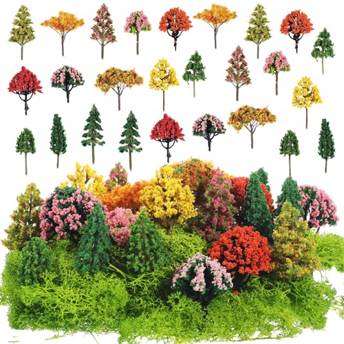 Canlierr 28 Pcs Miniature Model Trees for Diorama Colorful Mixed Mini Tiny Plastic Fake Tree with...
