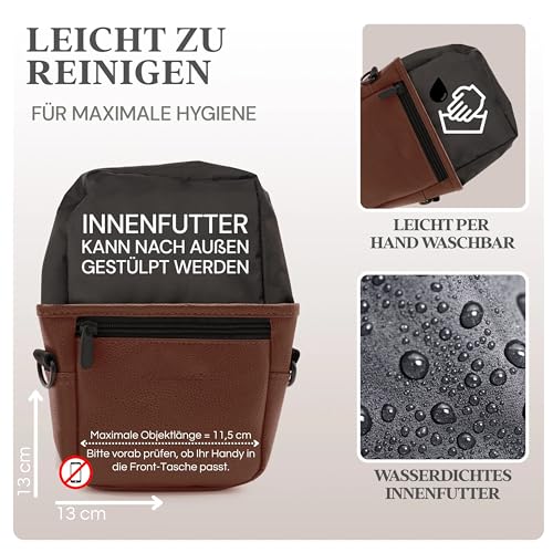 Heimatpfoten® Leckerlitasche für Hunde aus Kunstleder - Gassitasche mit Einhand Magnet-Verschluss - Hunde-Leckerli-Beutel (Größe S - Dunkelbraun)