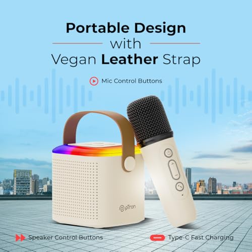 pTron Newly Launched Fusion Tunes 10W Mini Bluetooth Speaker, Wireless Karaoke Mic, 8Hrs Playtime, Vivid RGB Lights, Voice Effects, Multi-Play... - Image 6