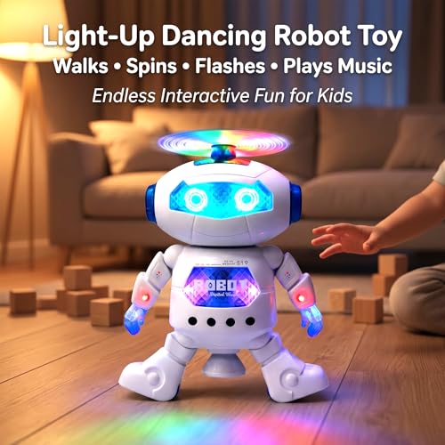 Image of SMART BOY Dancing Robot Toy for Kids with 3D Lights and Music Robot with Moving Hands Legs Head Spinning Action Battery Operated Fun Dance Toy for Boys Girls Indoor Play White 99444-2