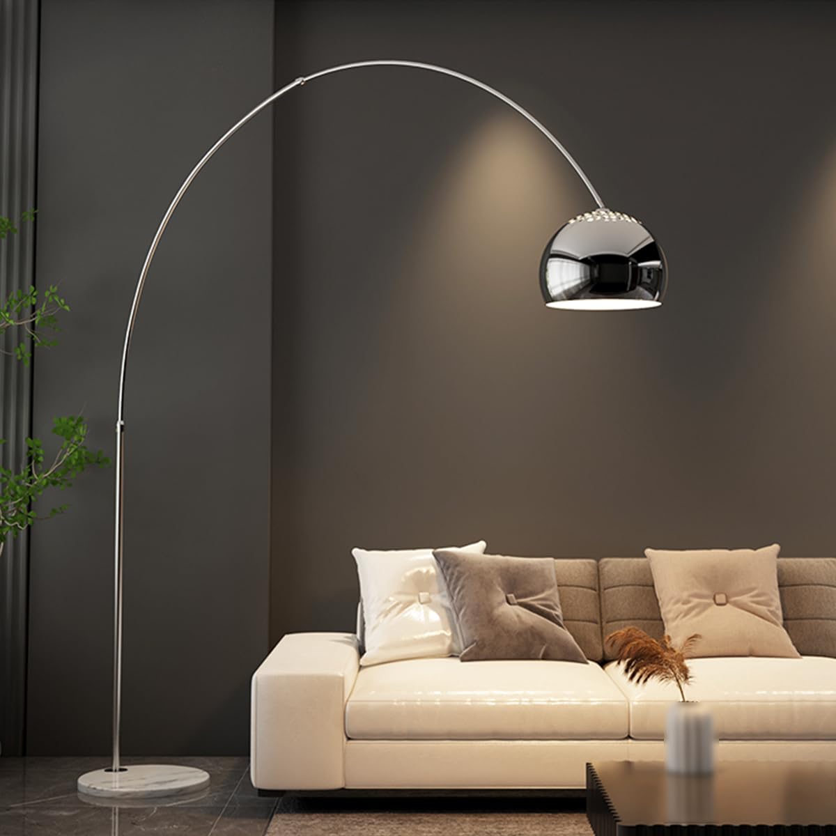 HGJHJJHK 70.9" Arc Floor Lamps for Living Room Adjustable Standing Lamp Modern Floor Lamp with Chrome Bell Shade Eye-Caring Reading Pole Lamp Silver Over Couch Light for Bedroom Office Home