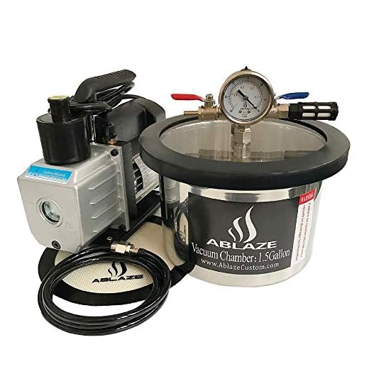 ABLAZE 1.5 Gallon Stainless Steel Vacuum Degassing Chamber and 3 CFM Single Stage Pump Kit