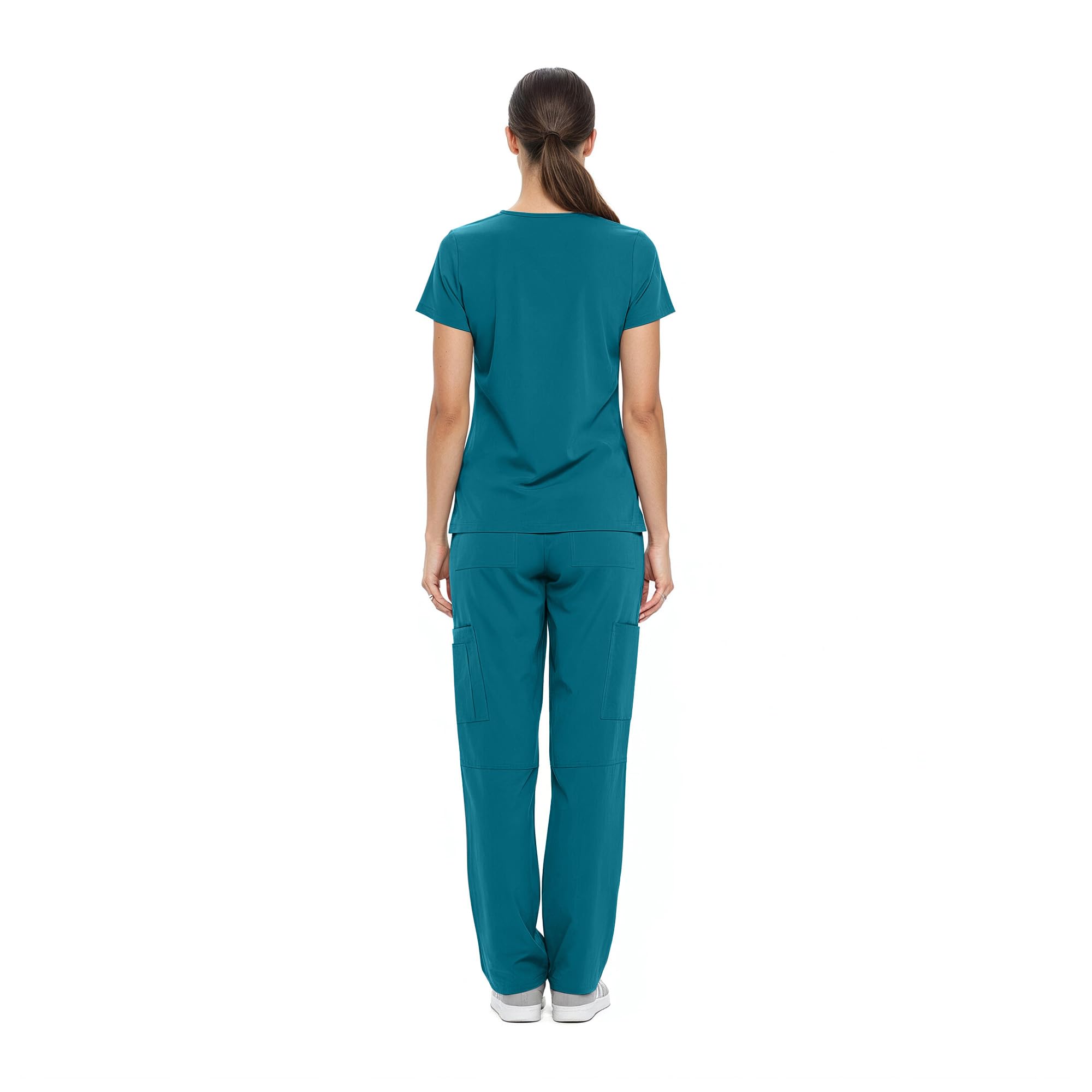 Natural Uniforms Women's Cool Stretch V-Neck Top and Cargo Pant Set 8400-9400, Teal, XL