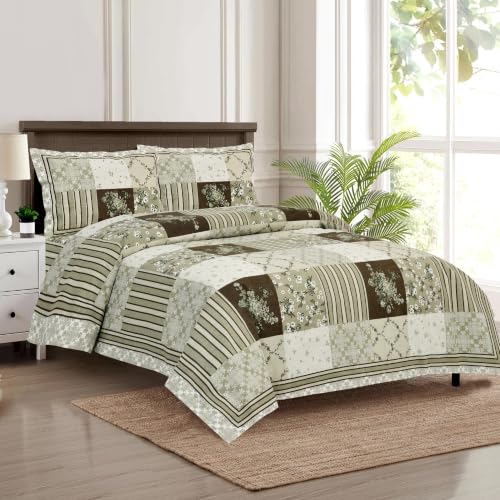 Image of King Size Cotton Bedsheet | 300 TC | 100% Cotton Flatsheet King Size with Two Pillow Covers | (254 * 274 cm, Olive Green)