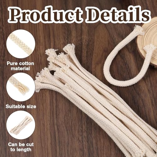 Mèches rondes en coton tressé pour lampe à huile 6,4 mm | Lot de 100