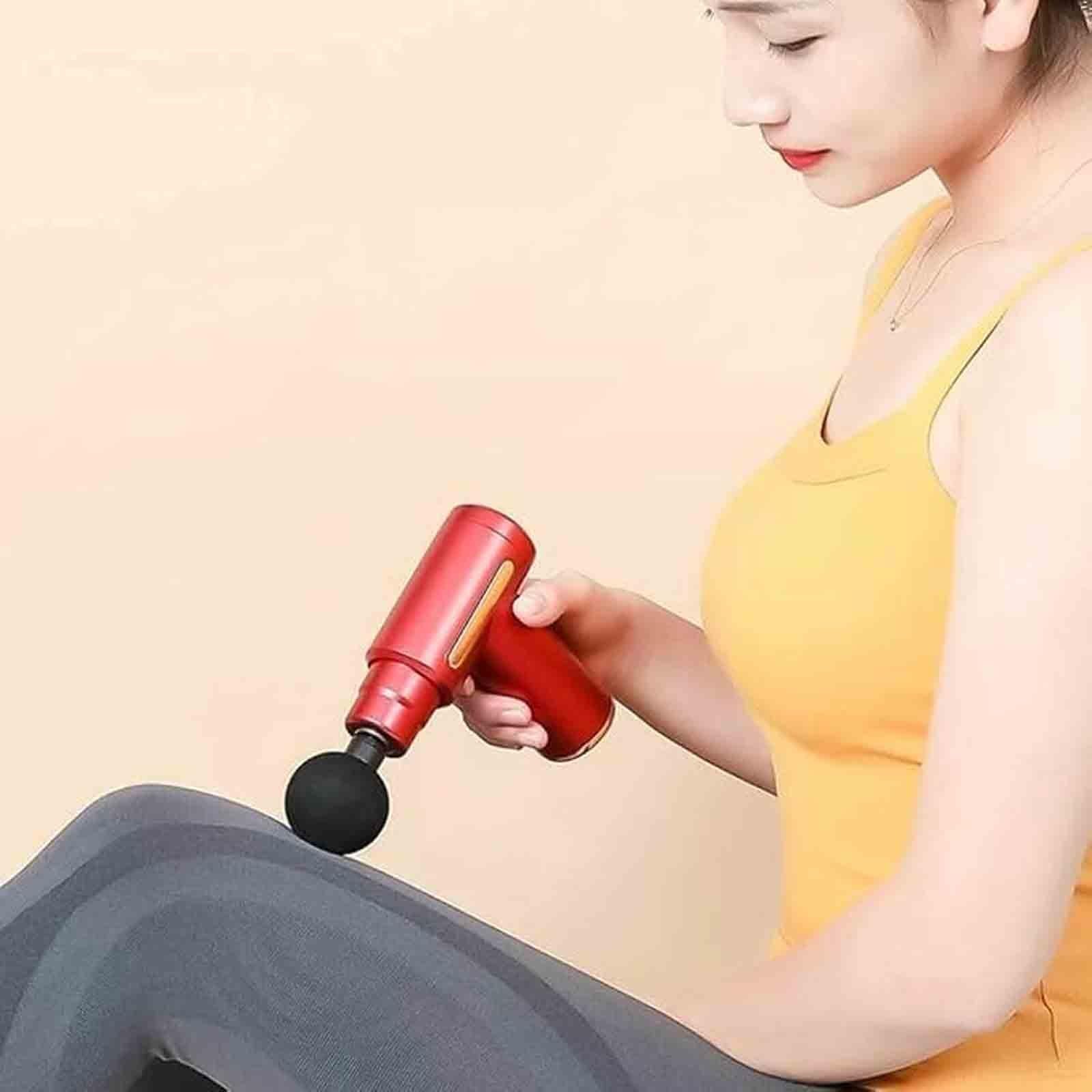 Pistolet De Massage des Tissus Profonds, Portable avec 4 Têtes De Massage, Écran Tactile LCD pour La Relaxation des Épaules, du Dos Et du Corps Red,13 * 13 * 5cm