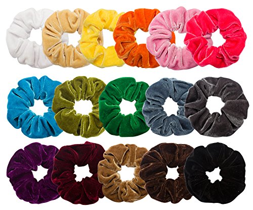 Cubaco Elastic Hair Scrunchies For Women, 16 Packs Hair Bands Velvet Scrunchy Bobbles Hair Ties Ponytail Holder 16 Colors