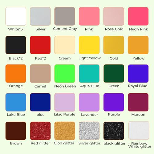 Image of HTVRONT HTV Heat Transfer Vinyl, 35 Pack, 29 Assorted Colors | 12 inchx10 inch With 5 Glitter HTV Iron-On Vinyl For T-Shirts, Compatible with Cricut & Silhouette Cameo