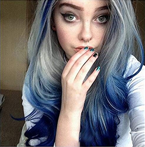 Dumanfs Long Curly Straight Wavy Wigs For Women Synthetic Full Hair Wig White Blue Purple Color Cosplay Party Wig