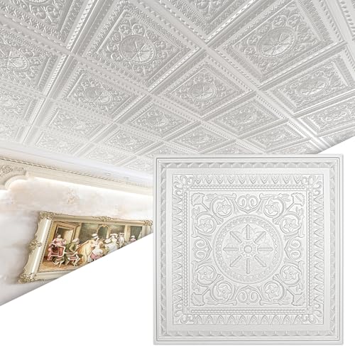 Image of Art3d Drop Ceiling Tiles, Glue up Ceiling Tiles, 2'x2' Plastic Sheet in White (24-Pack, 96 Sq.ft)