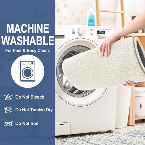 Image of OLANLY Thick Memory Foam Bathroom Runner Rugs 47x17, Extra Soft Absorbent Long Bath Rug, Quick Dry Bath Mats, Non-Slip, Machine Washable Mat for Bathroom, Tub and Shower, Home Decor Accessories, Ivory