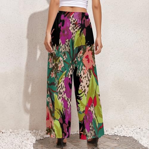 Womens Wide Leg Pants Leopard Zebra Mix Print Dressy High Waist Trousers Casual Loose Flowy Palazzo Pants4
