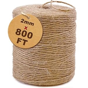 SMART&CASUAL Cordel de yute natural de 800 pies, cinta fina de cáñamo para manualidades, envoltura de regalos, Navidad, hecha a mano, decoración de artes, cuerda de embalaje, decoración del hogar (800