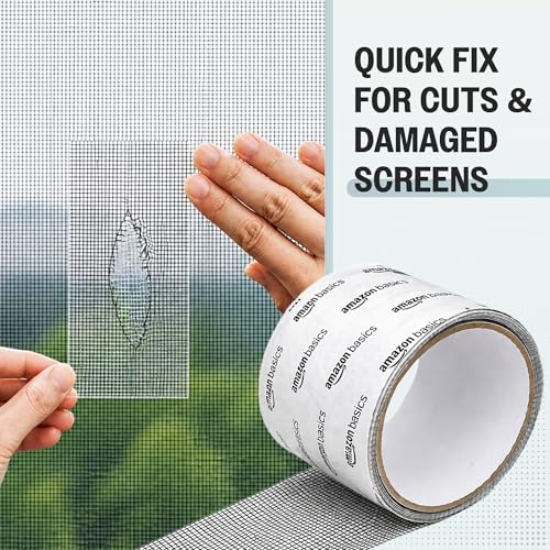 Image of amazon basics Window Screen Repair Mosquito Net Tape (200X10cm) | Strong Adhesive Fiberglass Mesh Net Tape for Window Repair, Tents and Balcony | Mosquito Net Patch Tape for Torn and Damaged Screens