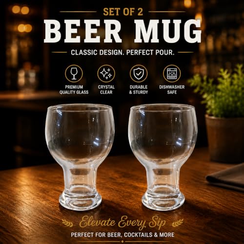 Image of WRINGO Glasses Set of 2, 350ML Glass Mug with Handle, Large Big Heavy Mugs for Freezer, Multipurpose Mugs, Dishwasher & Microwave Safe (BR-12)