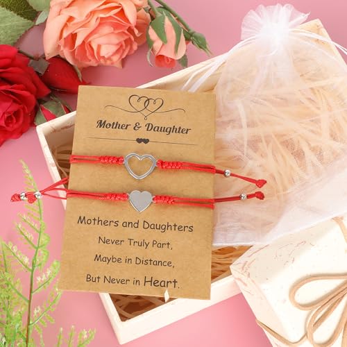 Image of EOBOH Mother's Day Gift Bracelets, Mother's Day Bracelets Adjustable Hearts Mother Daughter with Card, Love Mothers Day Gifts for Grandma Daughter Accessories