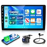 Podofo 2 Din 9'' Autoradio Wireless Apple Carplay Android Auto Radio, [4+64G] Autoradio Doppio Din Bluetooth con Schermo UI 59/GPS/WiFi/DSP/FM/RDS/Doppia USB + Telecamera Posteriore AHD, Microfono