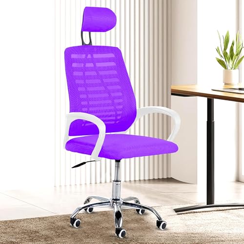 Image of Casa Copenhagen,Mesh Office Desk,Rocking Ergonomic Computer Chair Adjustable High with Headrest and Comfortable Armrest Swivel Chair - Purple & White Handle