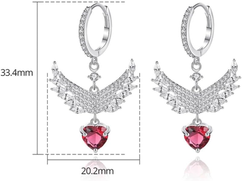14K Gold Heart-Shaped Ruby Winged Earrings, Romantic Design, Suitable for Special Occasion