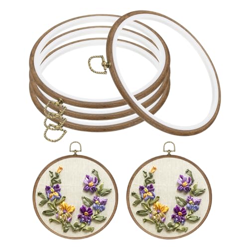 PATIKIL 7inch Embroidery Hoop, 4pcs Cross Stitch Hoop Rubber Imitated Wood Circle Frame Ring for Embroidery Art Craft Sewing Ornaments Hanging Decoration