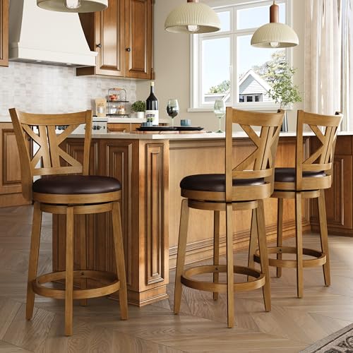 MAISON ARTS Swivel Bar Stools Set of 3, 26 Inch