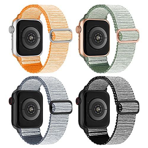 4 Pack Stretchy Solo Loop Compatible with Apple Watch Band 38mm 40mm 41mm 42mm 44mm 45mm 46mm 49mm Women Men, Sport Nylon Elastic Straps Braided Wristbands for iWatch Series 10 9 8 7 6 5 4 3 Ultra SE