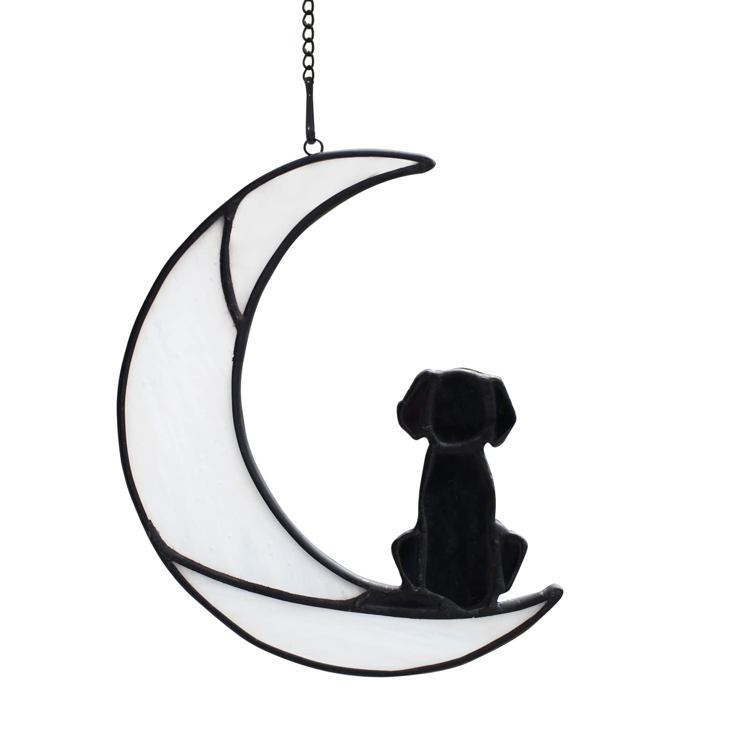 BOXCASA Dog Memorial Gifts for Dog Lovers,Dog on Moon Stained Glass Window Hanging for Suncatcher,Loss of Dog Sympathy Gift for Dog Lovers, Pet