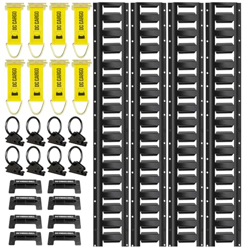 DC Cargo Mall E Track Rail Tie-Down Kit - 28 Piece Set Etrack kit -8 Rails End Caps Rope Tie Offs & O Ring Anchors - E track Accessories System Starter Kit for Securement in Trucks Vans & Trailers