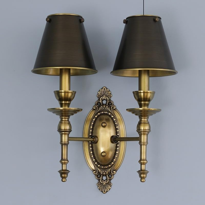 Modern Fresh Bedside Wall Sconces European Simple Art Wall Lamp Retro Brass Interior Decoration Lighting Fixture Brushed Gold Finish with White Fabric Shade for Bedroom Living Room Hallway