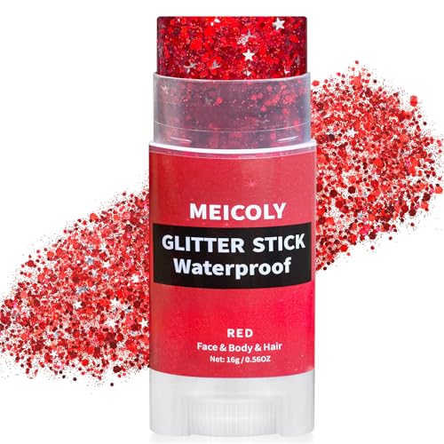 MEICOLY USA Flag Red Hair Glitter Stick Fourth of July Face Body Glitter Makeup Switzerland Glitter Self-Adhesive Waterproof 4th of July Accessories Rave Memorial Day Patriotic Anniversary
