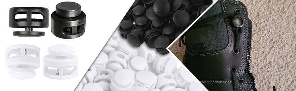 Rarehaunt Cord Lock Spring Loaded Double Hole Toggle Small Stopper with Wide Push Buttons for Luggage, Lanyard, Clothing, DIY Projects, Backpacks, Sportswear, Shoelaces, Jackets (White) (10) 3
