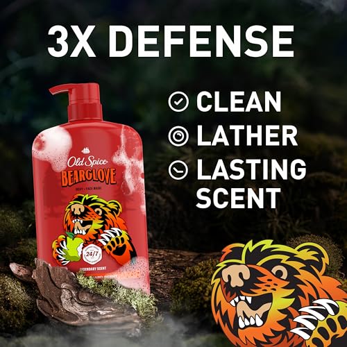Image of Old Spice Cleansing Body Wash for Men, 3X Defense, 24 /7 Shower Fresh with Lasting Scent, 2-in-1 Body & Face Wash, Bearglove with Crisp Orchard Scent, 33.4 (Pack of 4)