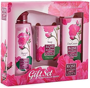 Gift set"Rose of Bulgaria" for WOMEN - SHOWER GEL for Women, COSMETIC SOAP for Women, DAY CREAM with Rose Essential Oil and Rose Water