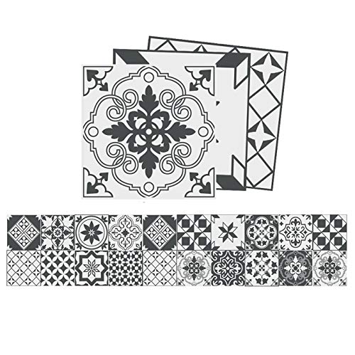 20 Pcs Grey Tile Stickers Self Adhesive Sticky Back Vinyl PVC Waterproof Oil Proof Self Adhesive Tile Decals Vintage Grey Tile Stickers Backsplash for Kitchen Bathroom Floor Fireplace