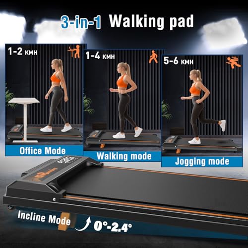 Tapis de Course 2 en 1, Tapis de Marche avec Inclinaison, Treadmill Compact avec Télécommande, Écran LED, Cadre Renforcé, Tapis de Course Silencieux, 120 kg Max – pour Maison & Bureau – Image 4