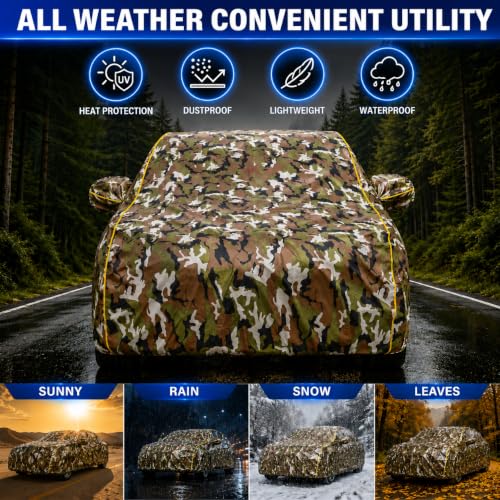 Image of Waterproof Car Cover for Innova Crysta New | Soft Cotton Lining Heavy Duty Triple Stitched Heat Resistant Outdoor Cover Comes with Mirror and Antenna Pocket Full Bottom Elastic (Zig Zag Jungle)