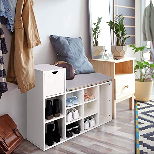 Amzdeal Shoe Bench, Shoe Cabinet, Multifunctional Storage Bench with Drawer, Cushion, Modern Storage Rack, Shoe Rack, for Entryway, Living Room, Bedroom - Thumbnail 6