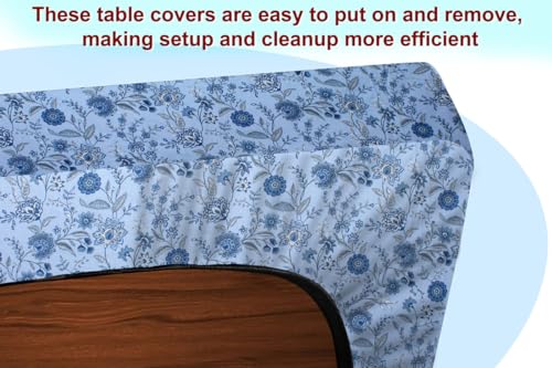 Image of The Furnishing Tree Elastic Cotton Square Dining Table Cover 44x44 in Inches Floral Navy Blue
