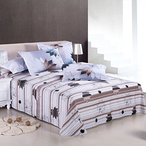 Drap plat en coton sergé rayé 160x230cm pour lit double - 2
