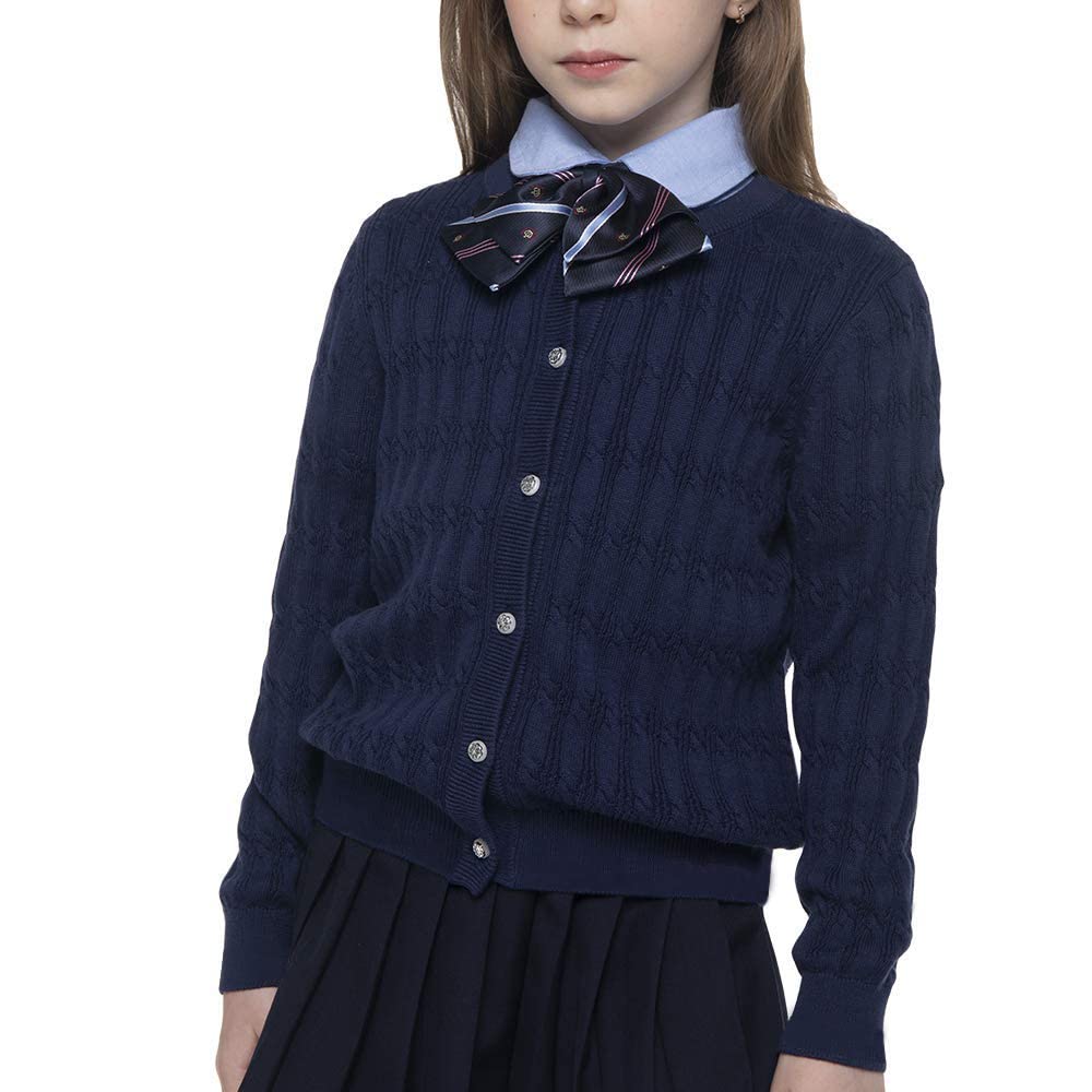 BOBOYOYO Girls Cardigan 100% Cotton Kids School Uniform Sweater Cable Knit