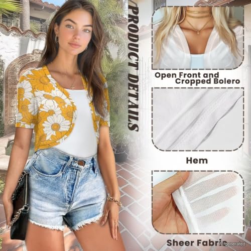 Image of Womens Short Sleeve Cardigans Lightweight Summer Cardigan Trendy Bolero Shrug Cute Floral Cardigan Sheer Bolero