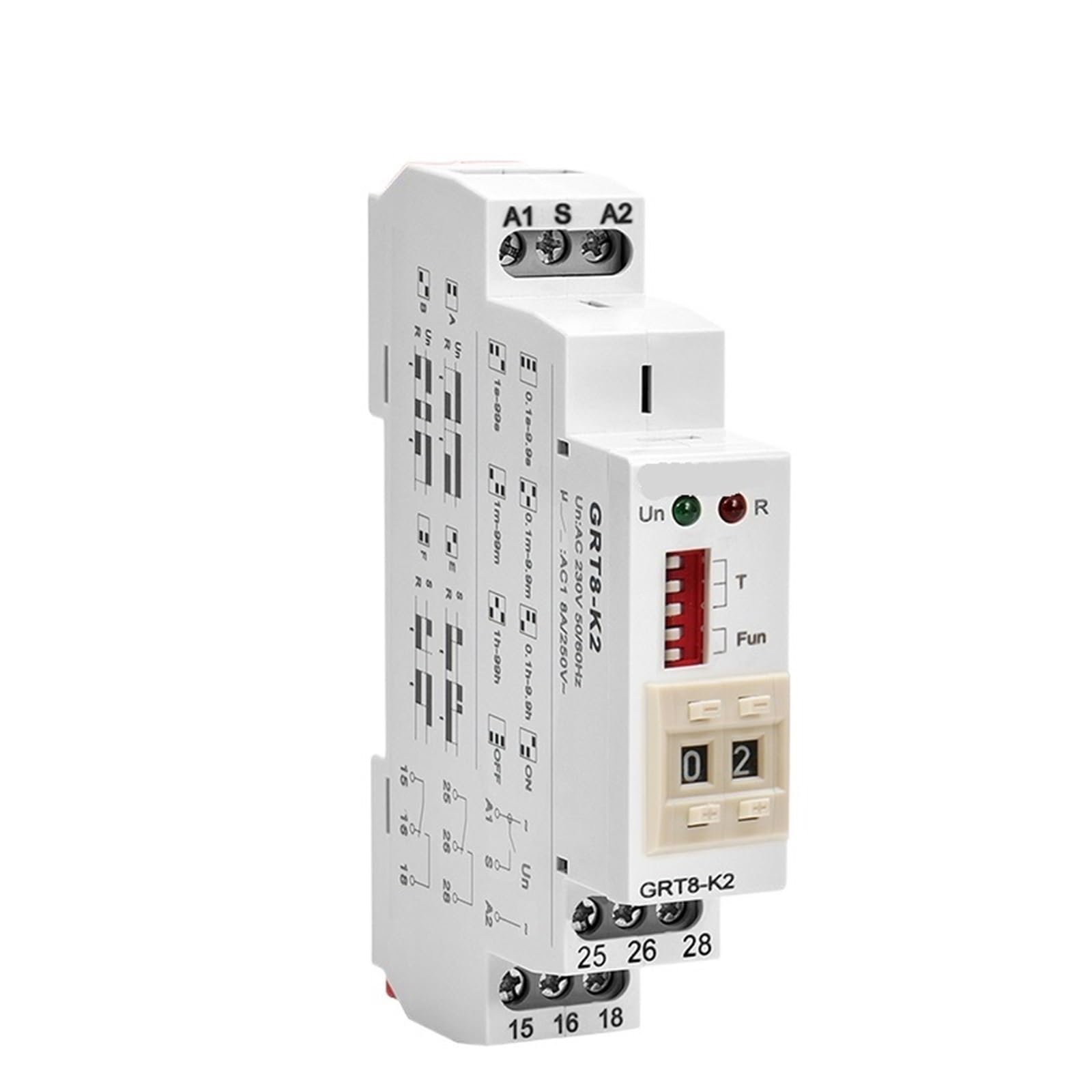 GVBAEPIEO GRT8-K Digital Setting Time Relay AC DC 12V 24V 220V 230V Multifunction Delay on Off(GRT8-K2 AC230V)