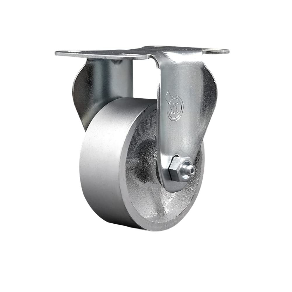 Semi Steel Cast Iron Top Plate Rigid Caster with 3 Inch Silver Wheel - 300 lbs. Capacity Per Caster - Service Caster Brand