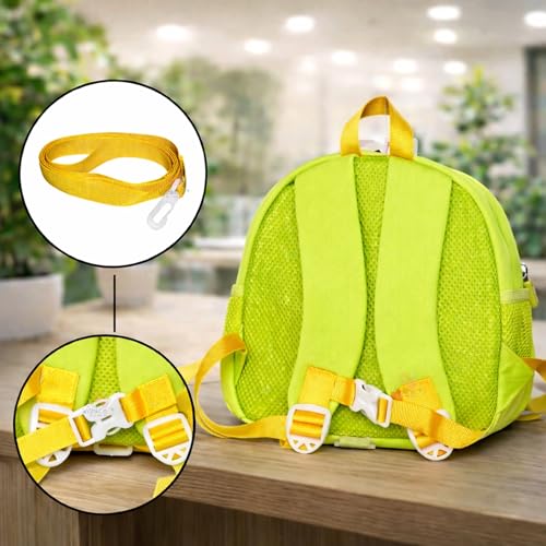 Image of WISHKEY Kids Bag for Boys & Girls (2-5 Years) Picnic Bags For Girls Water Resistant Tiger Cartoon lightweight Small Size with Safety Leash, Chest Buckle & Adjustable Straps Light Green