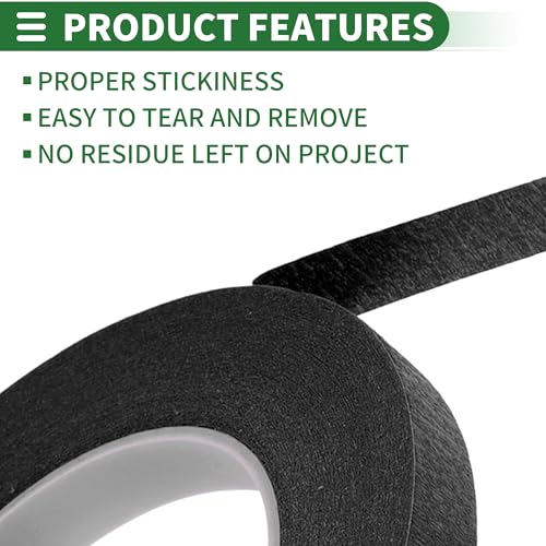 Image of Motoforti Universal Painters Tape Masking Master Tape 0.15cm /0.3cm /0.6cm /1.2cm /1.9cm x 55m Easy Removal Crepe Paper Black 5 Pcs
