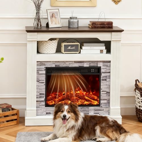 TRONLEE 40" H Electric Fireplace with Mantel, LED Flame Effect,4800